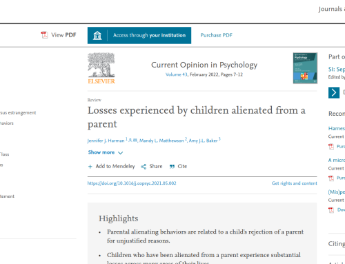 Losses experienced by children alienated from a parent